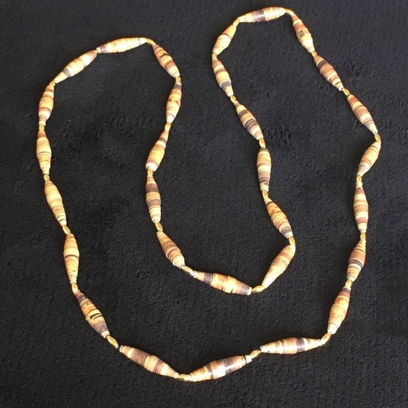 Earth Colored Paper Beaded Long Necklace - Picture 4 of 12
